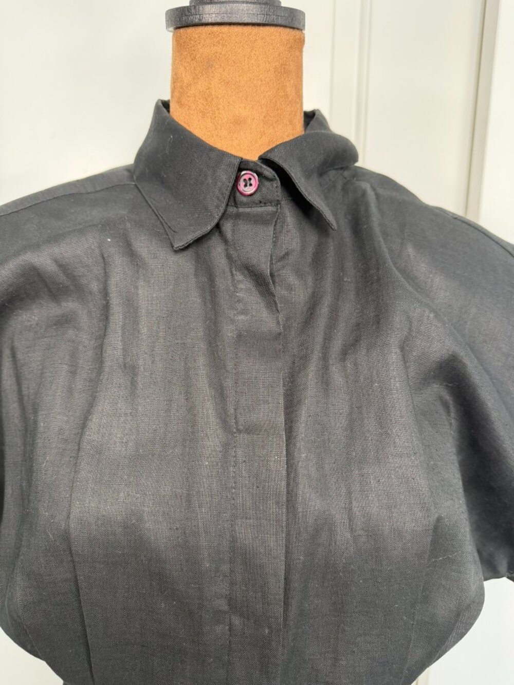 Vintage 1980s Nordstrom Point of View Black Linen Dress Sz 10 - Picture 8 of 15